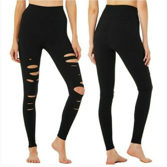 ALO Yoga Pants - Alo Yoga High Waist Ripped Warrior Leggings Black S
